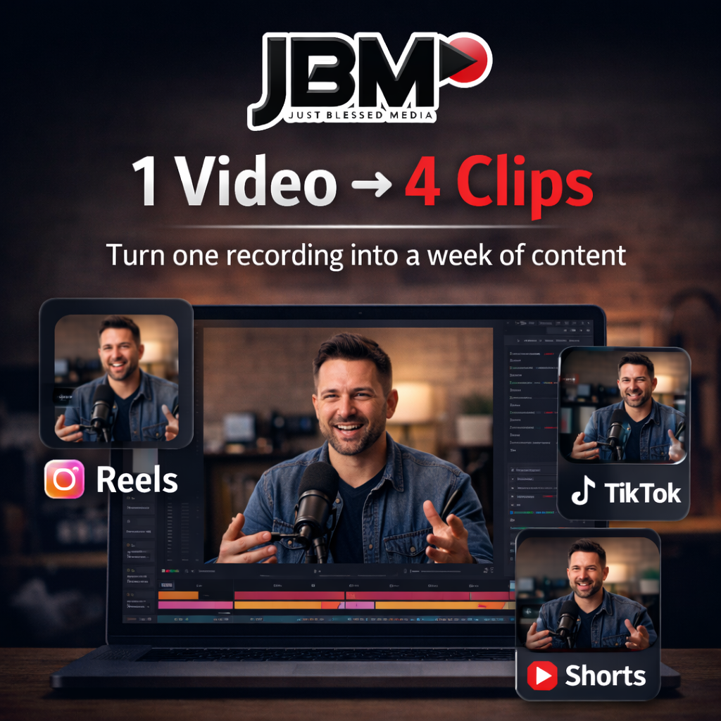 One video repurposed into Reels, TikToks, and Shorts