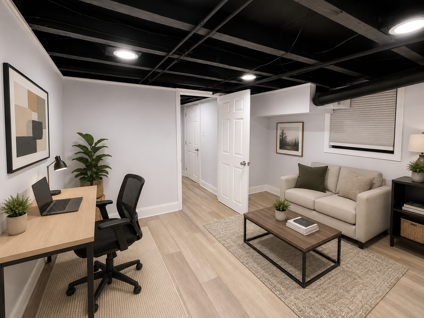 Finished basement after virtual staging